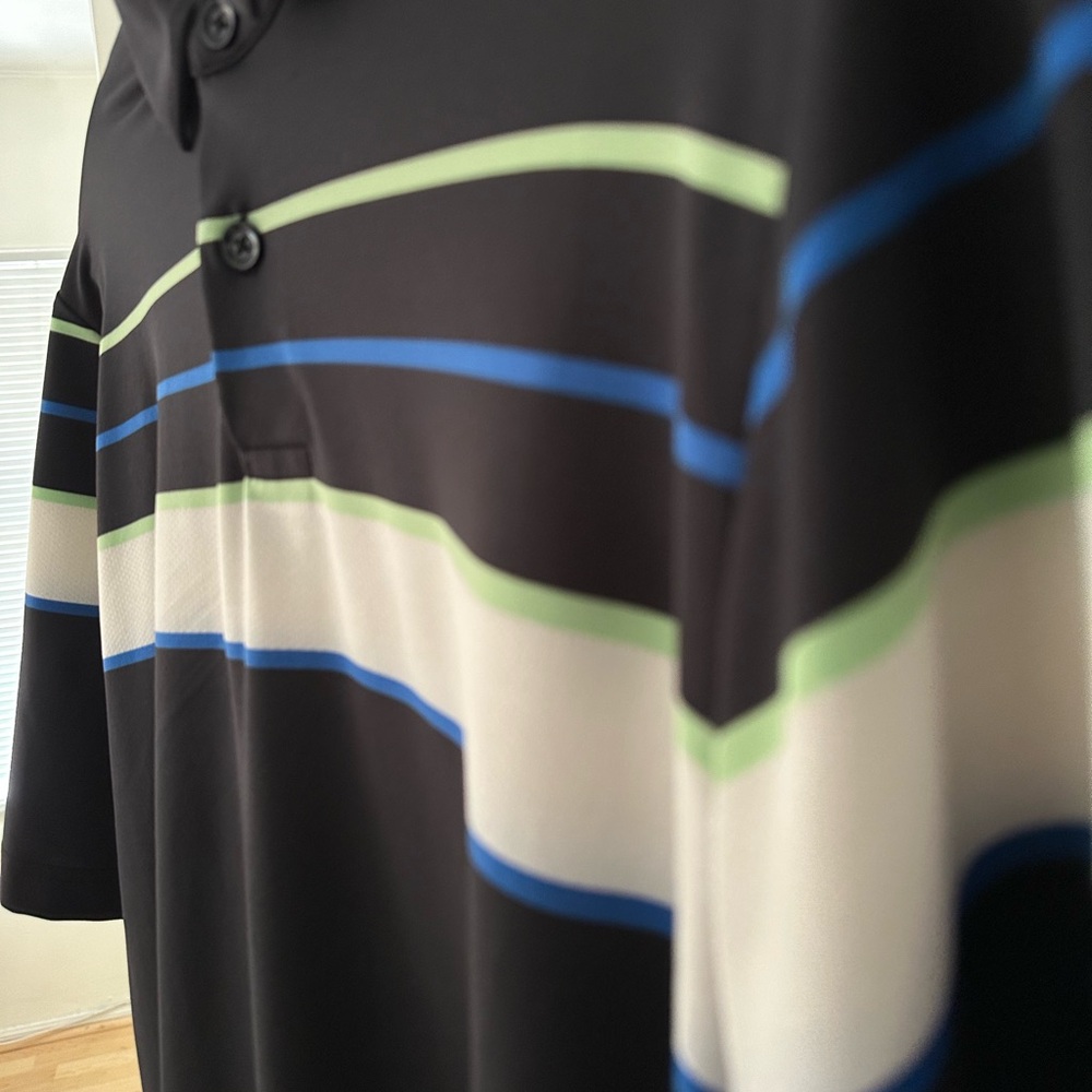 Callaway Black Polo with Blue, White & Light Green Stripes
